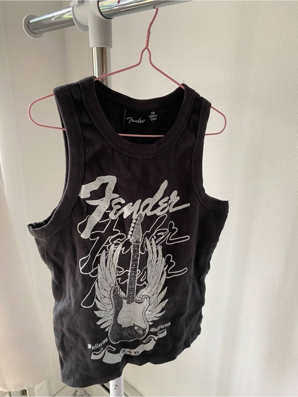 Fender Black Tank Top with White Guitar Graphic